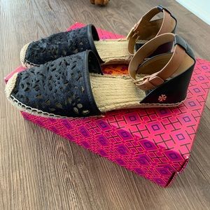 SOLD Tory Burch Navy Calf Hair Espadrilles